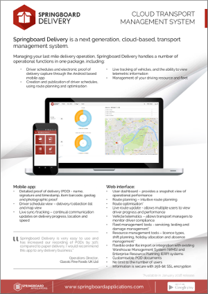 Springboard Delivery Datasheet