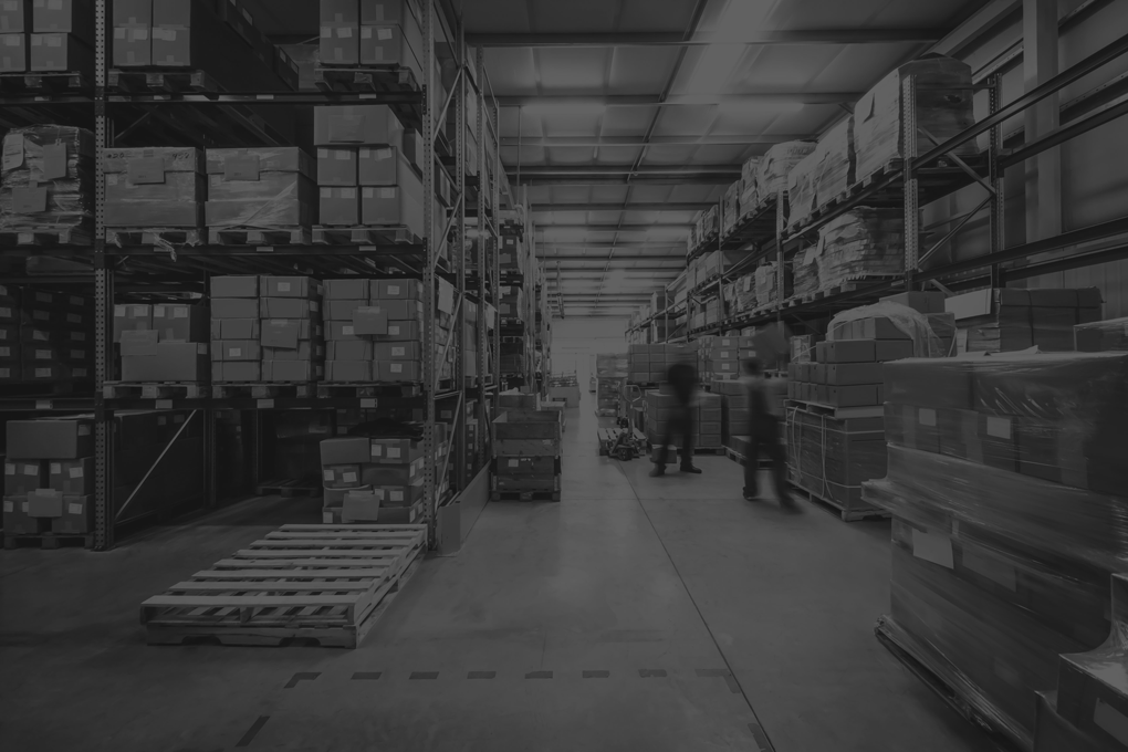 warehouse interior with shelves, pallets and boxes