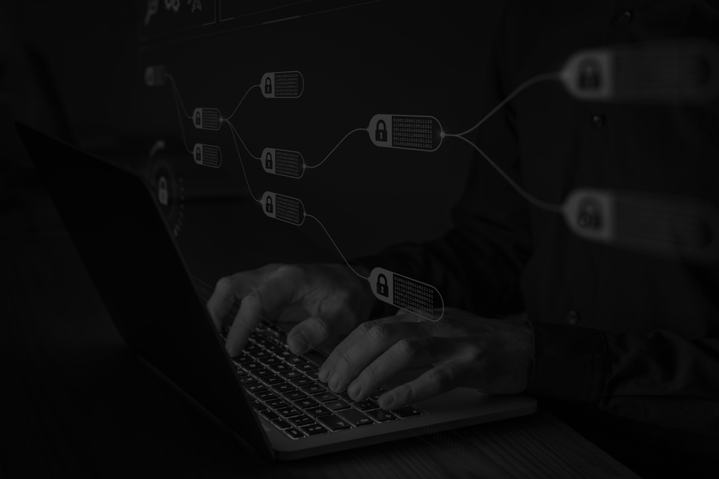 Blockchain technology concept with diagram of chain and encrypted blocks