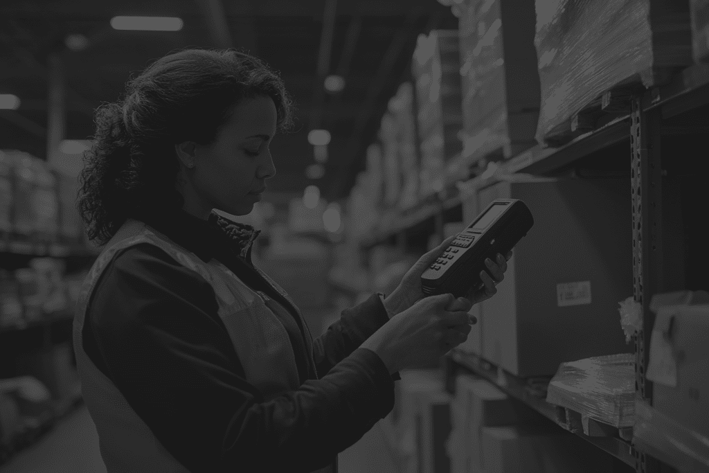 warehouse-worker-efficiently-using-handheld-scanner-black-and-white