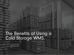 Blog Post Title Page: 'The Benefits of Using a Cold Storage WMS' with black and white warehouse imagery.