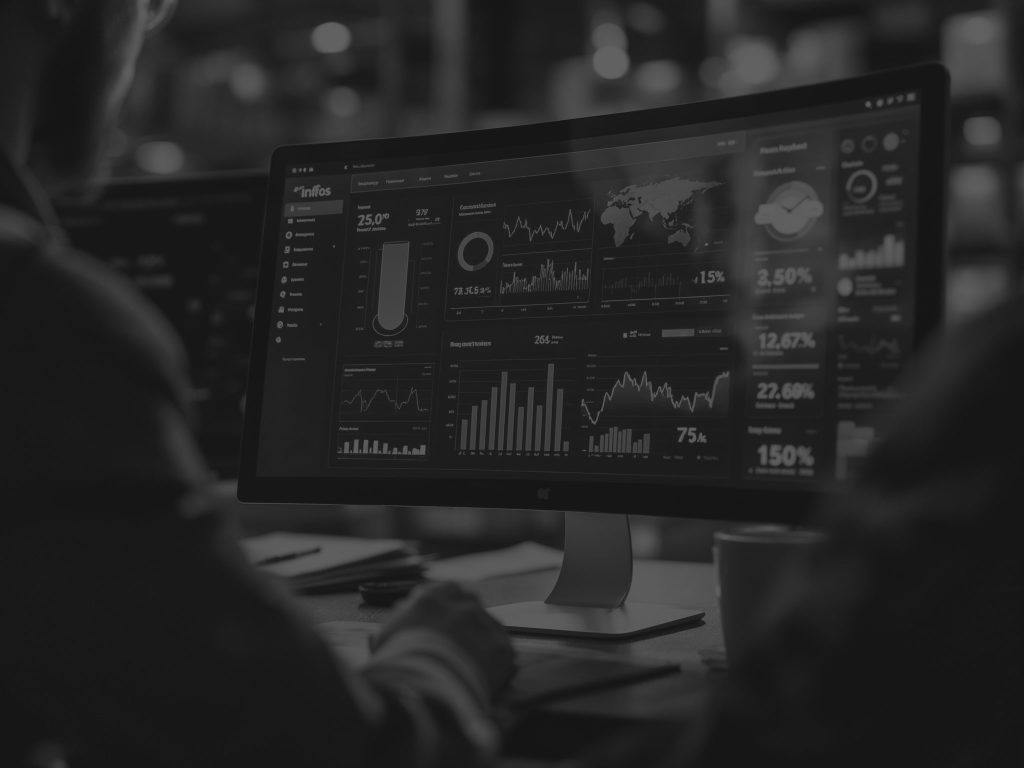 person looking at warehouse metrics on a computer black and white