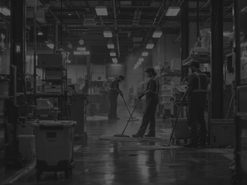 Warehouse workers cleaning the food warehouse
